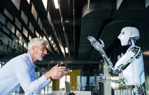 Person having conversation with a robot